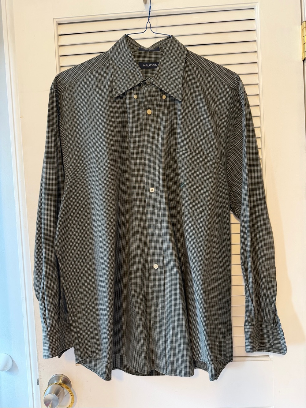 Nautica Men's Green and Black Micro-Check Dress Shirt